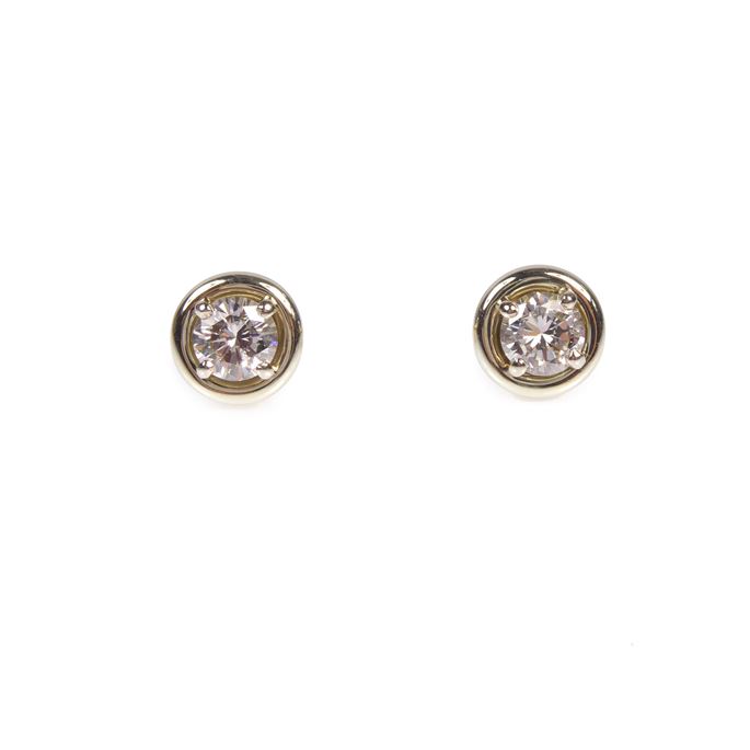   Cartier - Pair of round brilliant cut diamond stud earrings each diamond approximately 0.45ct, | MasterArt